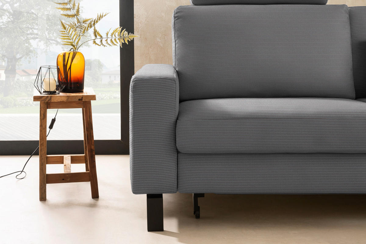 ECKSOFA Cord Grau  - Schwarz/Grau, Design, Textil/Metall (298/185cm) - Pure Home Lifestyle
