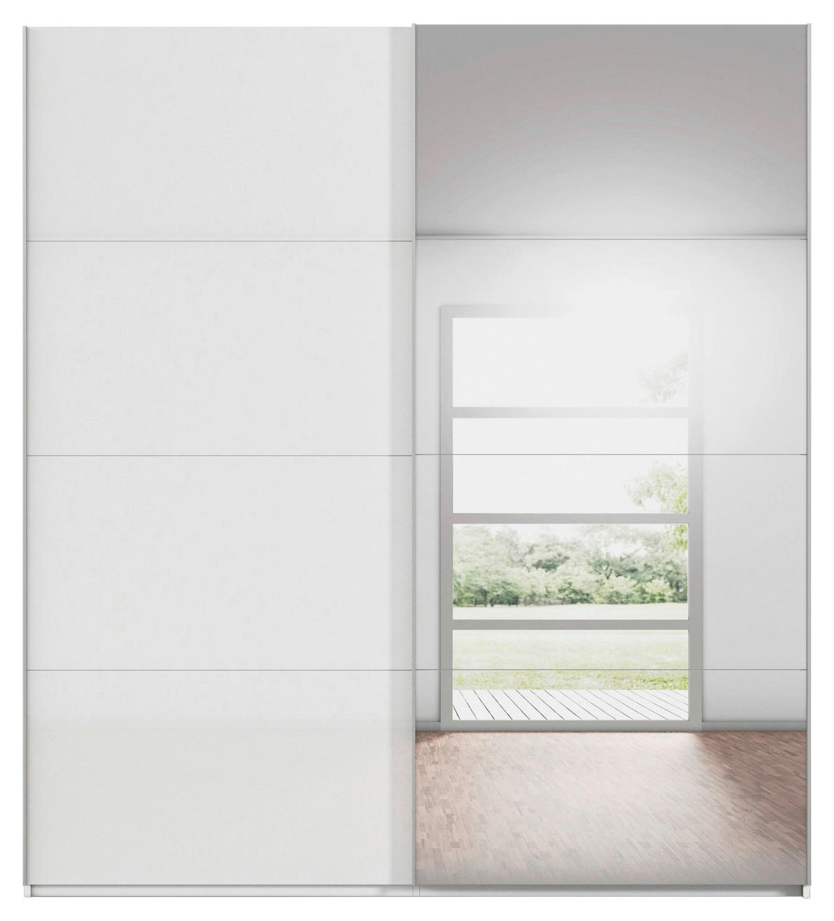 SCHWEBETÜRENSCHRANK 201/223/68 cm 2-türig Weiß  - Alufarben/Weiß, Basics, Glas/Holzwerkstoff (201/223/68cm) - Novel