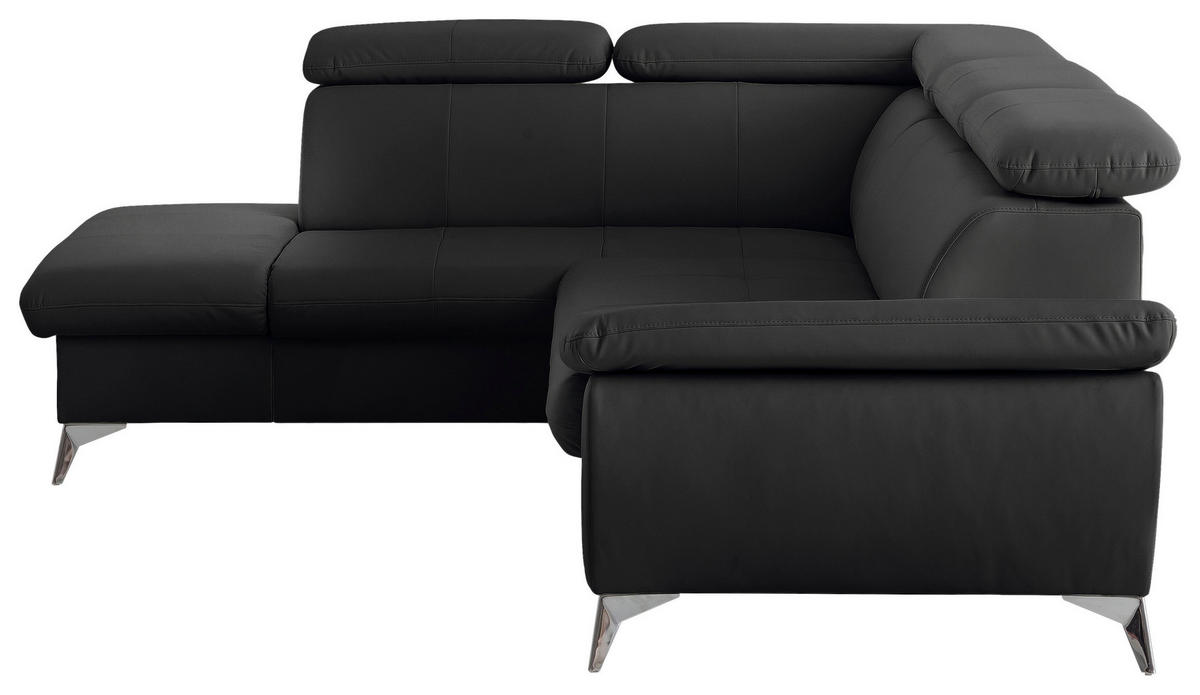 ECKSOFA Schwarz Lederlook  - Chromfarben/Schwarz, KONVENTIONELL, Textil/Metall (209/256cm) - Livetastic