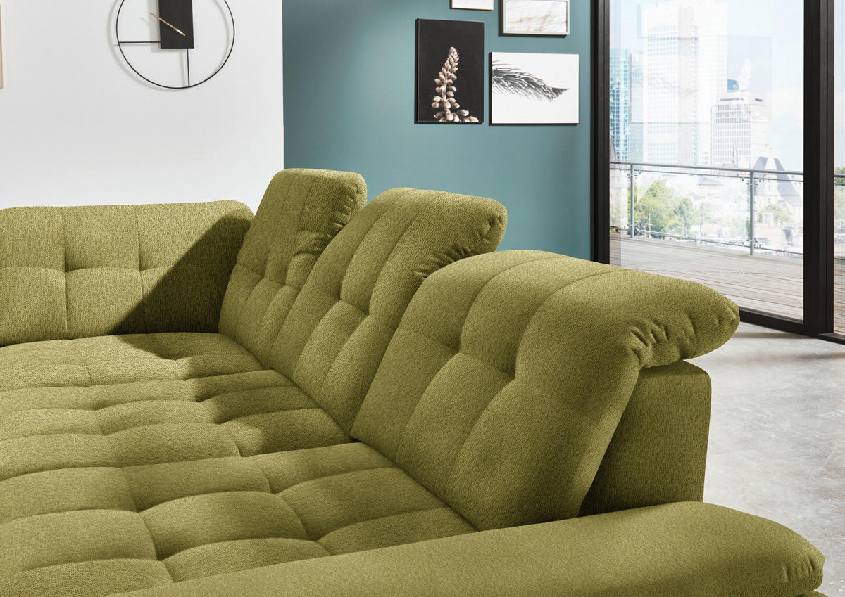 ECKSOFA in Chenille Grün  - Chromfarben/Grün, Design, Textil/Metall (260/310cm) - Beldomo Speed