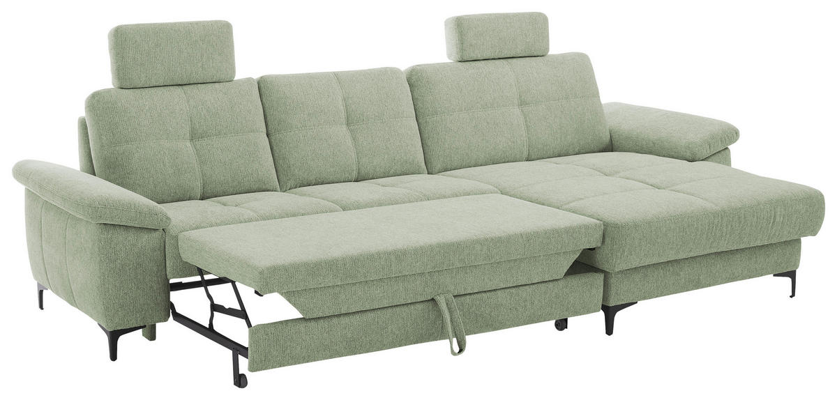 SJEDEĆA GARNITURA drvni materijal, tekstil  zelena   - zelena/boje kroma, Konvencionalno, drvni materijal/tekstil (296/87/162cm) - Pure Home Comfort
