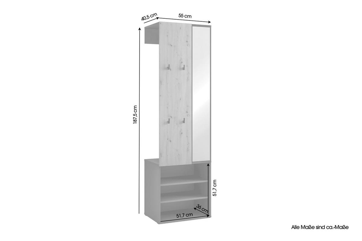 GARDEROBE  in 55/187,5/40,5 cm  - Schwarz/Eiche Artisan, Design, Holzwerkstoff (55/187,5/40,5cm) - MID.YOU