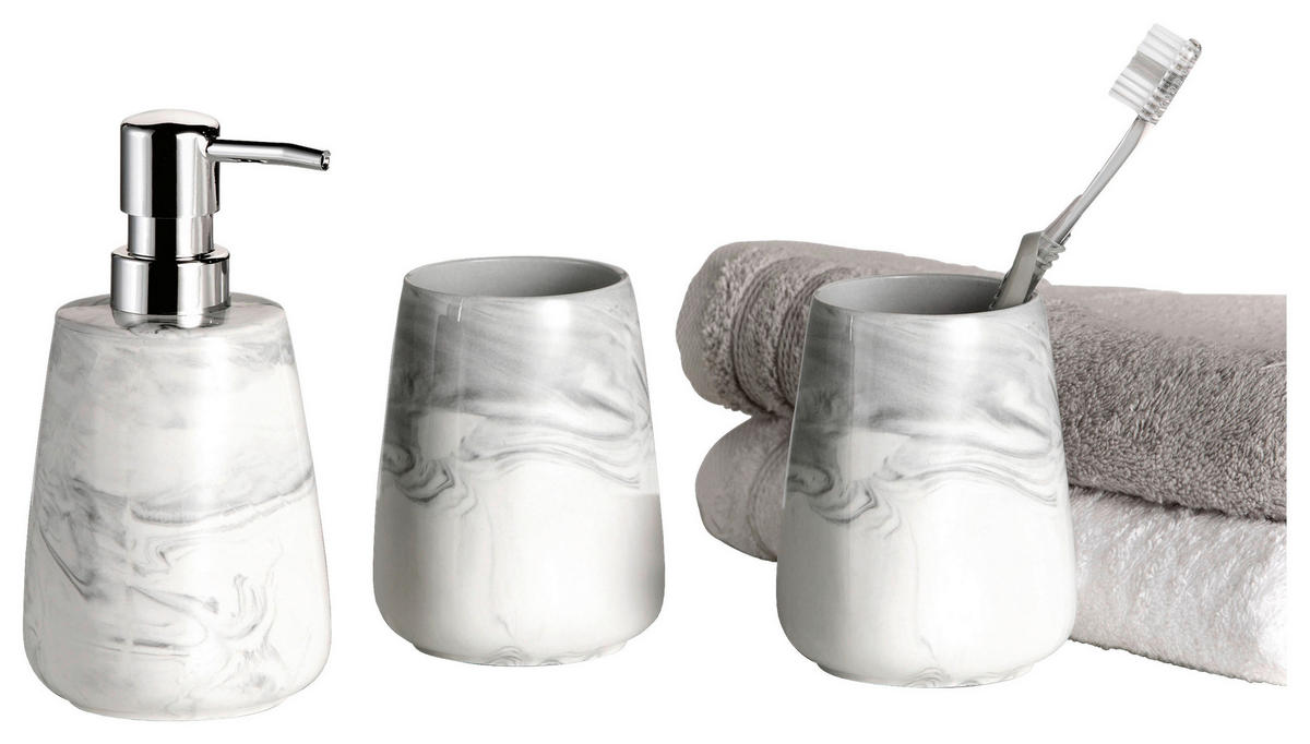 DOZATOR TEKUĆEG SAPUNA  siva, bijela  keramika  MARBLE  - bijela/siva, Basics, keramika (7,8/16,5cm) - Kleine Wolke