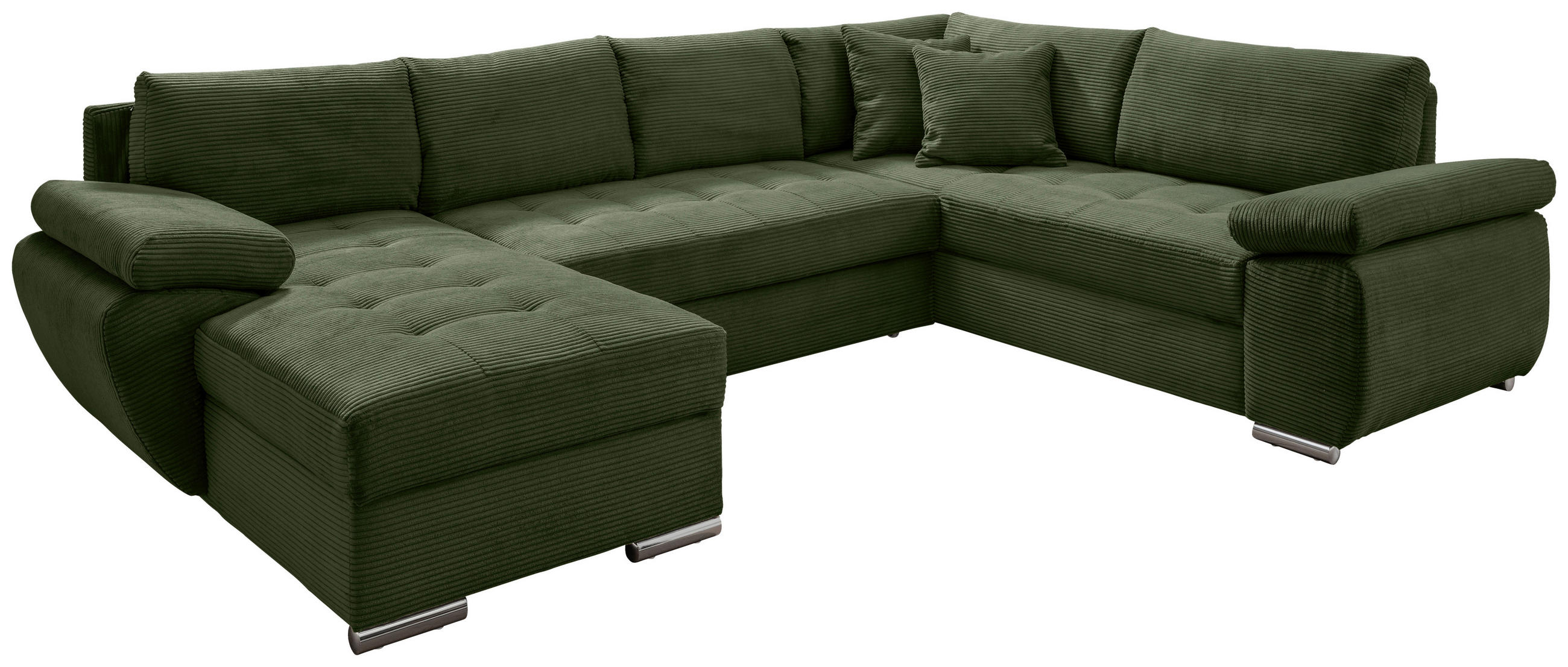 WOHNLANDSCHAFT in Cord Dunkelgrün - Chromfarben/Dunkelgrün, Konventionell, Textil/Metall (157/305/219cm) - Livetastic