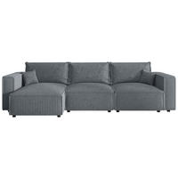 ECKSOFA Grau Cord Zierkissen, Rückenkissen, Schlaffunktion, Rücken echt  - Schwarz/Grau, MODERN, Kunststoff/Textil (350/168cm) - Xora