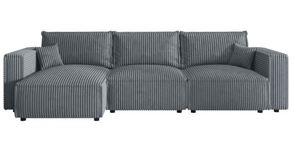 ECKSOFA Grau Cord Zierkissen, Rückenkissen, Schlaffunktion, Rücken echt  - Schwarz/Grau, MODERN, Kunststoff/Textil (350/168cm) - Xora