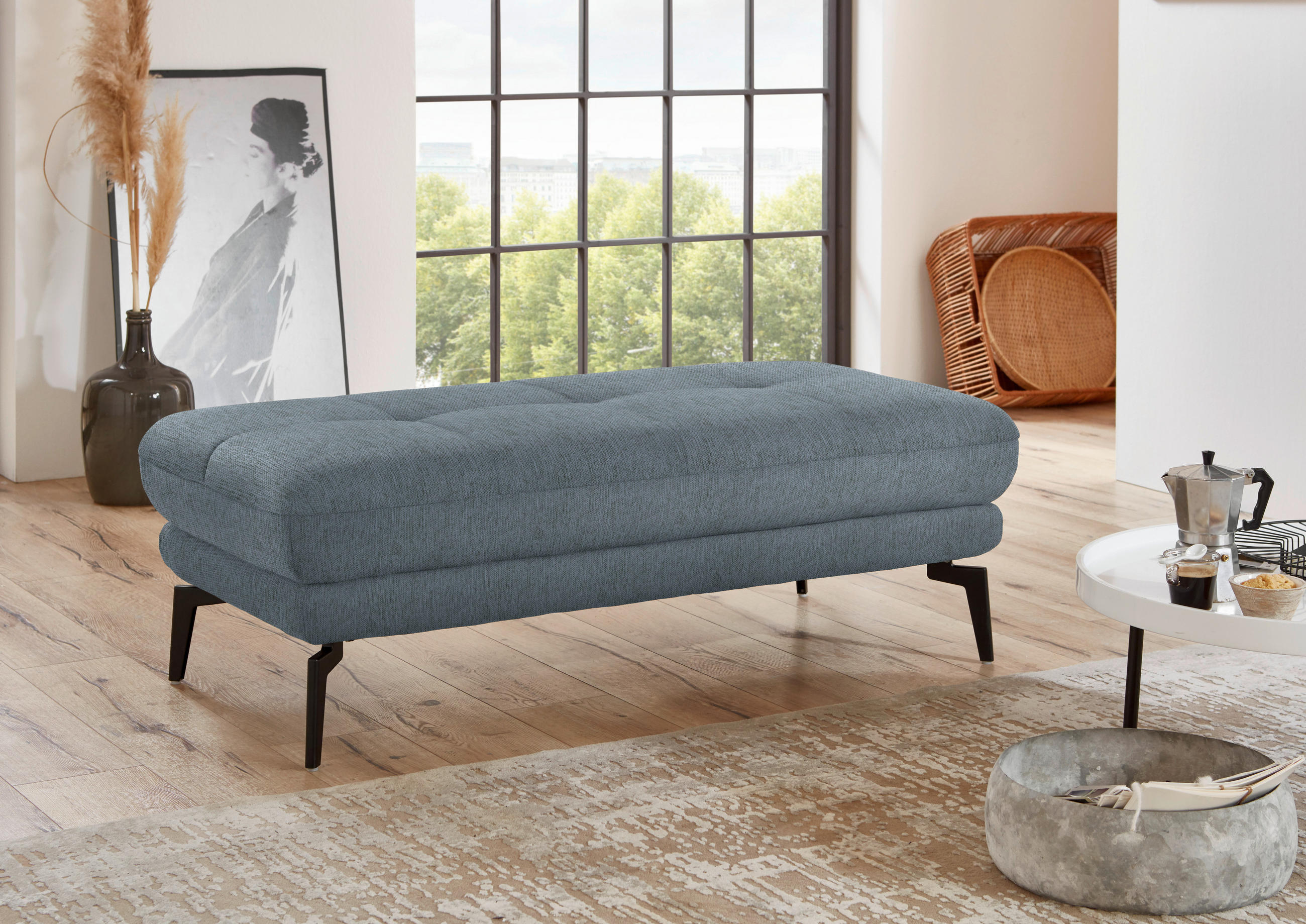 HOCKER in Textil Blaugrau  - Blaugrau/Schwarz, Design, Textil/Metall (132/45/68cm) - Beldomo Style