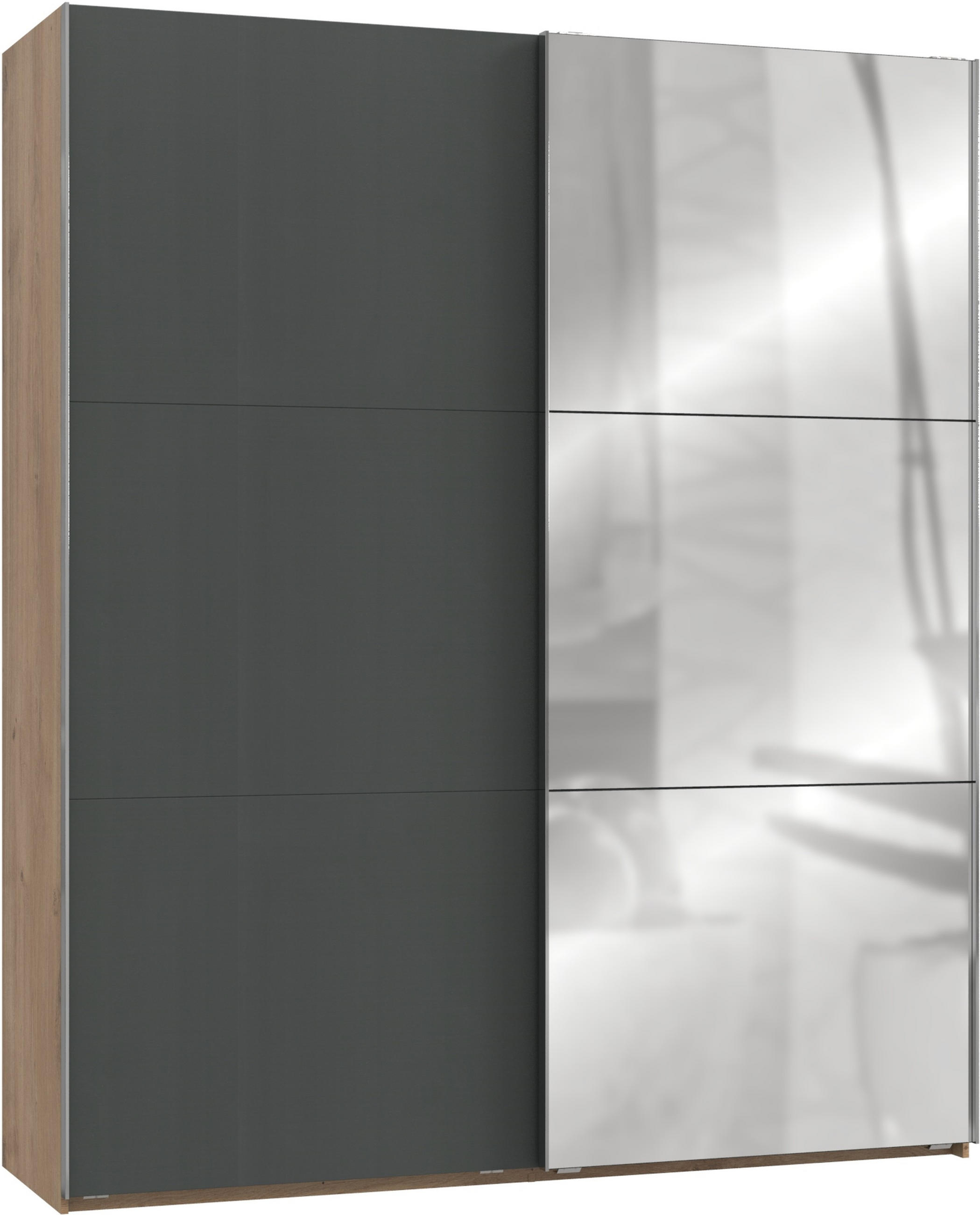 SCHWEBETÜRENSCHRANK in Graphitfarben, Eichefarben  - Chromfarben/Eichefarben, Modern, Holzwerkstoff/Metall (200/236/65cm) - MID.YOU