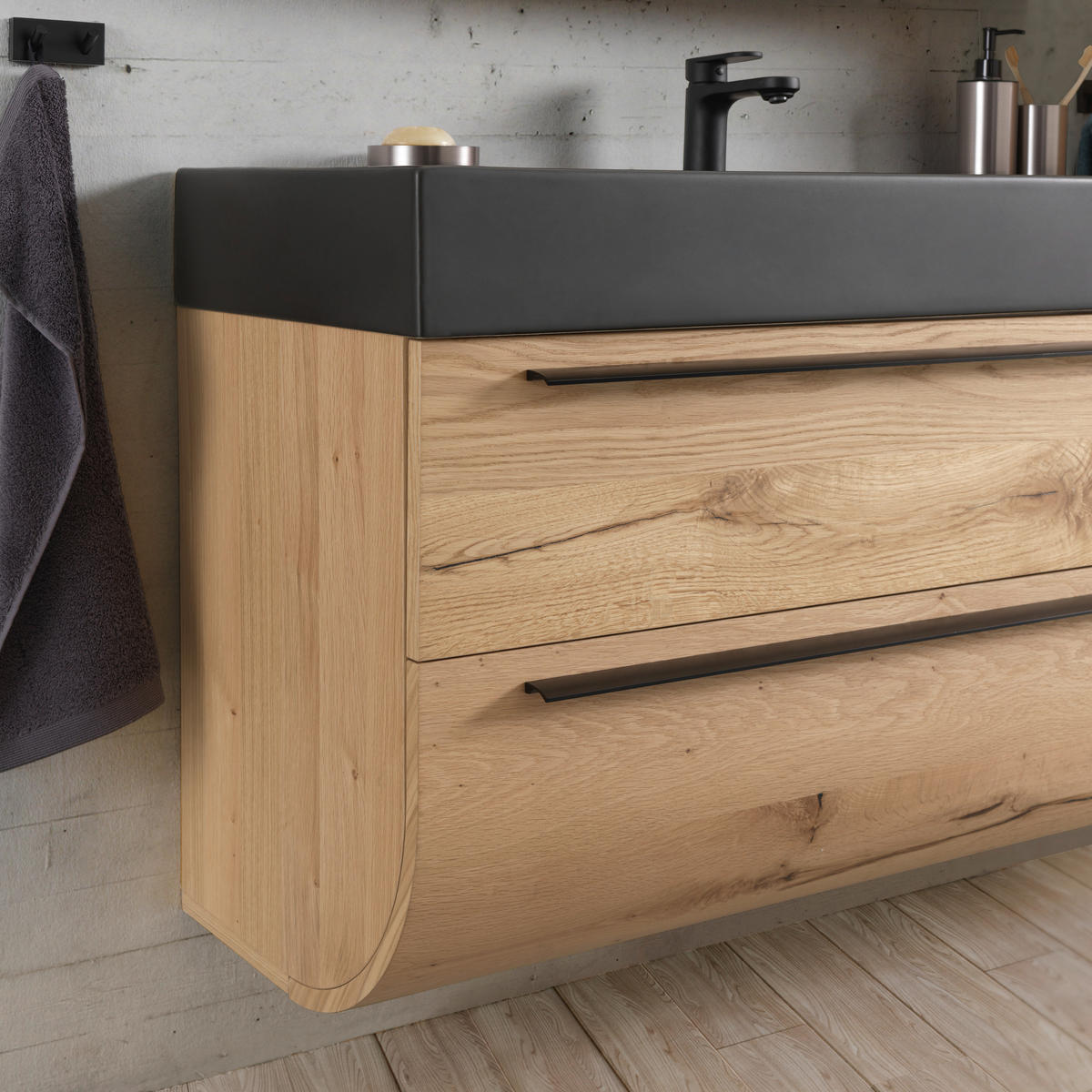 BADEZIMMER  in 120 cm  - Eichefarben/Schwarz, Modern, Glas/Holz (120cm) - Dieter Knoll
