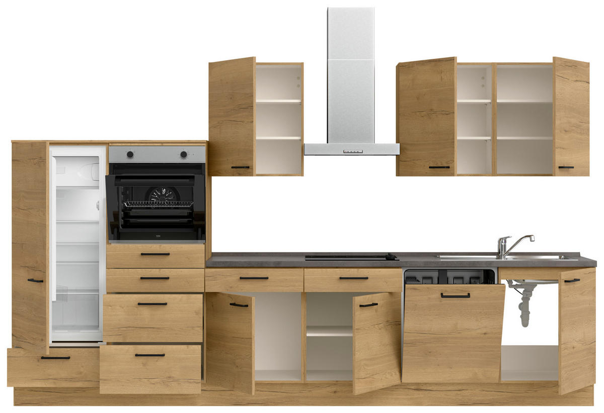 KÜCHENLEERBLOCK 360 cm   in Eichefarben, Schieferfarben  - Schieferfarben/Eichefarben, MODERN, Holzwerkstoff/Metall (360cm) - Nobilia