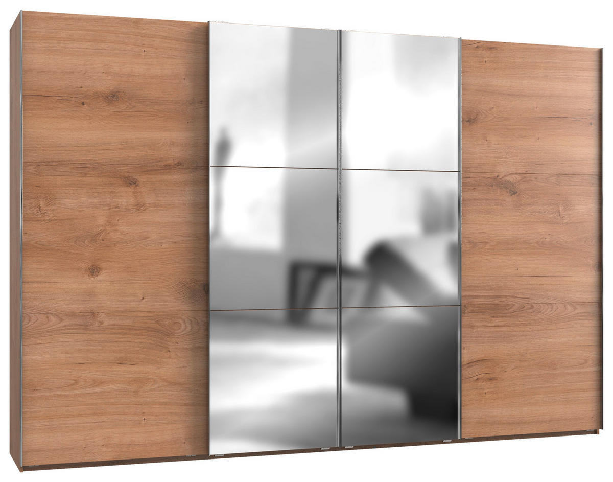 SCHWEBETÜRENSCHRANK 350/236/65 cm 4-türig Eichefarben  - Chromfarben/Eichefarben, MODERN, Holzwerkstoff/Metall (350/236/65cm) - MID.YOU