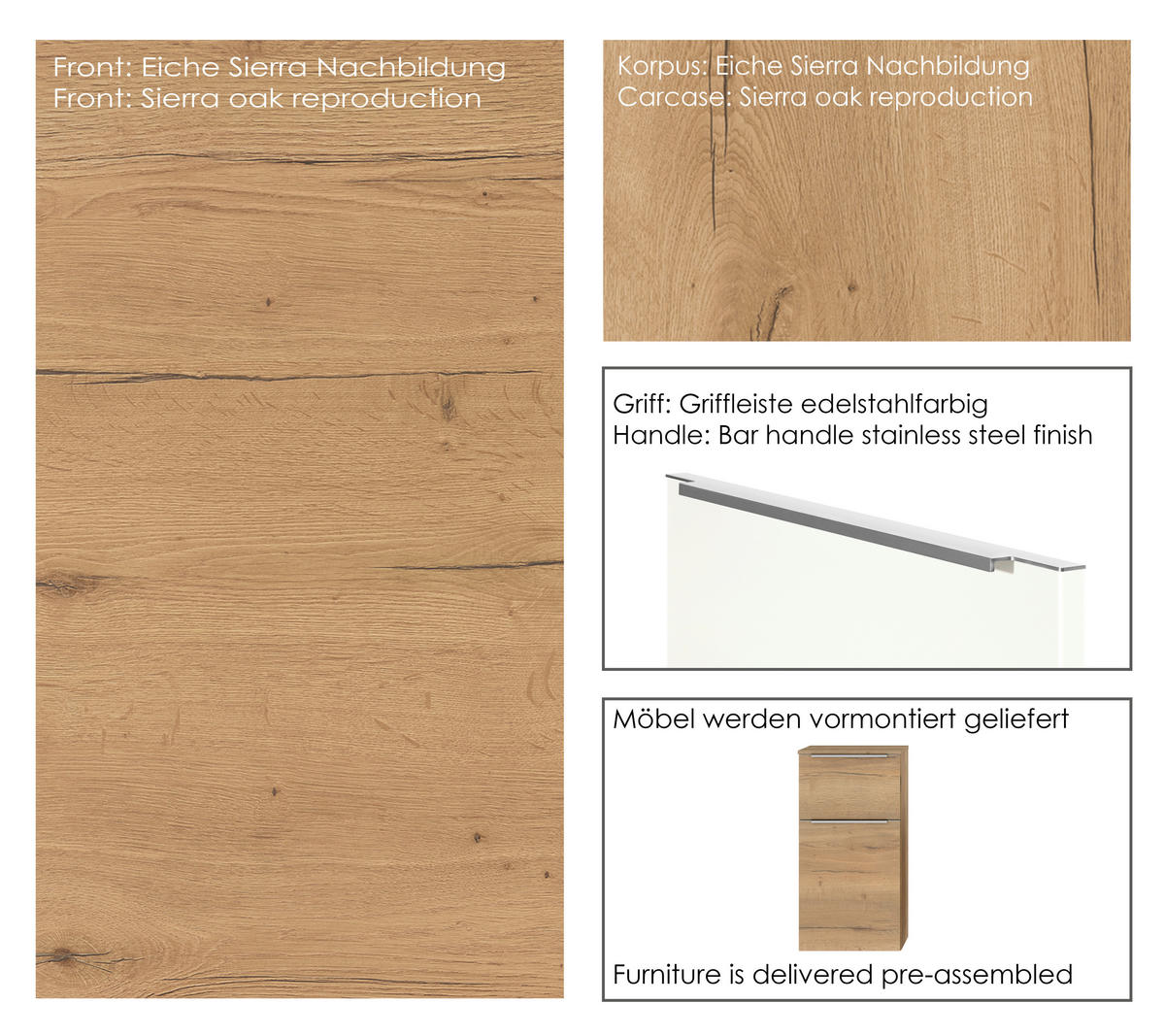 BADEZIMMER 3-teilig  in 81 cm  - Edelstahlfarben/Eichefarben, MODERN, Holzwerkstoff/Stein (81cm) - Nobilia