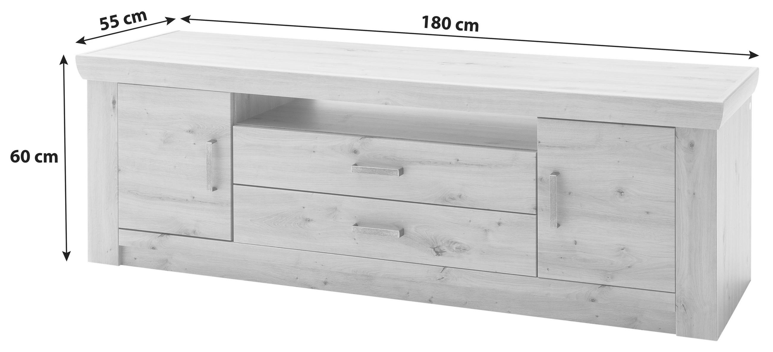 TV-ELEMENT Maputo  in 180/60/55 cm  - Eichefarben/Nickelfarben, Design, Holzwerkstoff/Metall (180/60/55cm) - Livetastic
