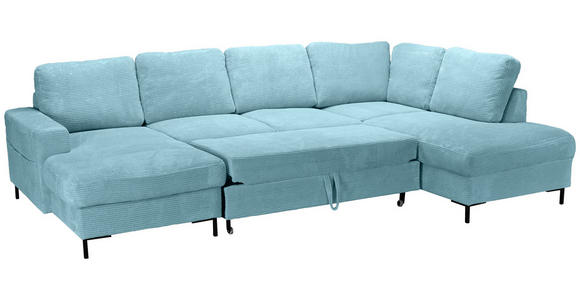 WOHNLANDSCHAFT Türkis Cord  - Türkis/Schwarz, KONVENTIONELL, Textil/Metall (148/303/197cm) - Carryhome