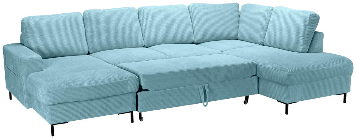 WOHNLANDSCHAFT Türkis Cord  - Türkis/Schwarz, KONVENTIONELL, Textil/Metall (148/303/197cm) - Carryhome