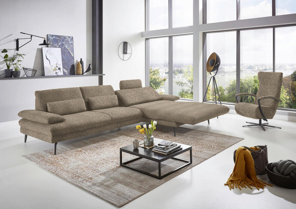 ECKSOFA in Chenille Braun, Grün  - Schwarz/Braun, Design, Textil/Metall (310/180cm) - Dieter Knoll
