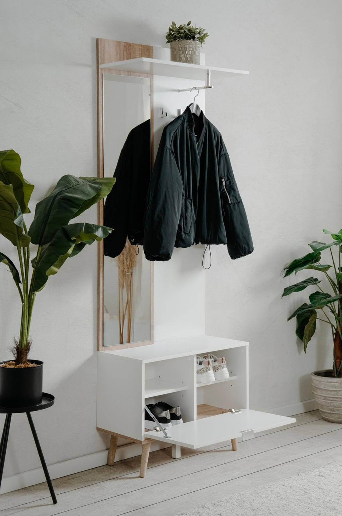 GARDEROBE 3-teilig 68/195/32 cm  - Weiss/Sonoma Eiche, Design, Glas/Holzwerkstoff (68/195/32cm) - MID.YOU