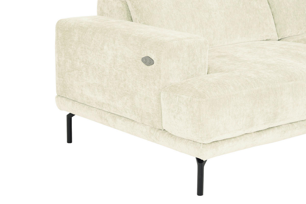 ECKSOFA Creme Chenille Kopfteilverstellung, Sitztiefenverstellung  - Creme/Schwarz, Design, Textil/Metall (307/243cm) - Xora