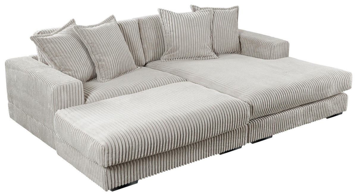 ECKSOFA FUNNY Hellgrau Cord  - Hellgrau/Schwarz, Basics, Kunststoff/Textil (285/195cm) - Livetastic
