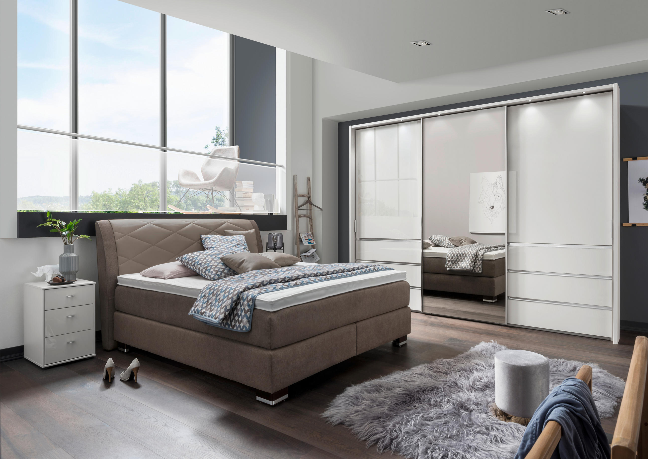 BOXSPRINGBETT 180/200 cm  in Graubraun  - Wengefarben/Graubraun, Design, Textil (180/200cm) - Beldomo - Sleep