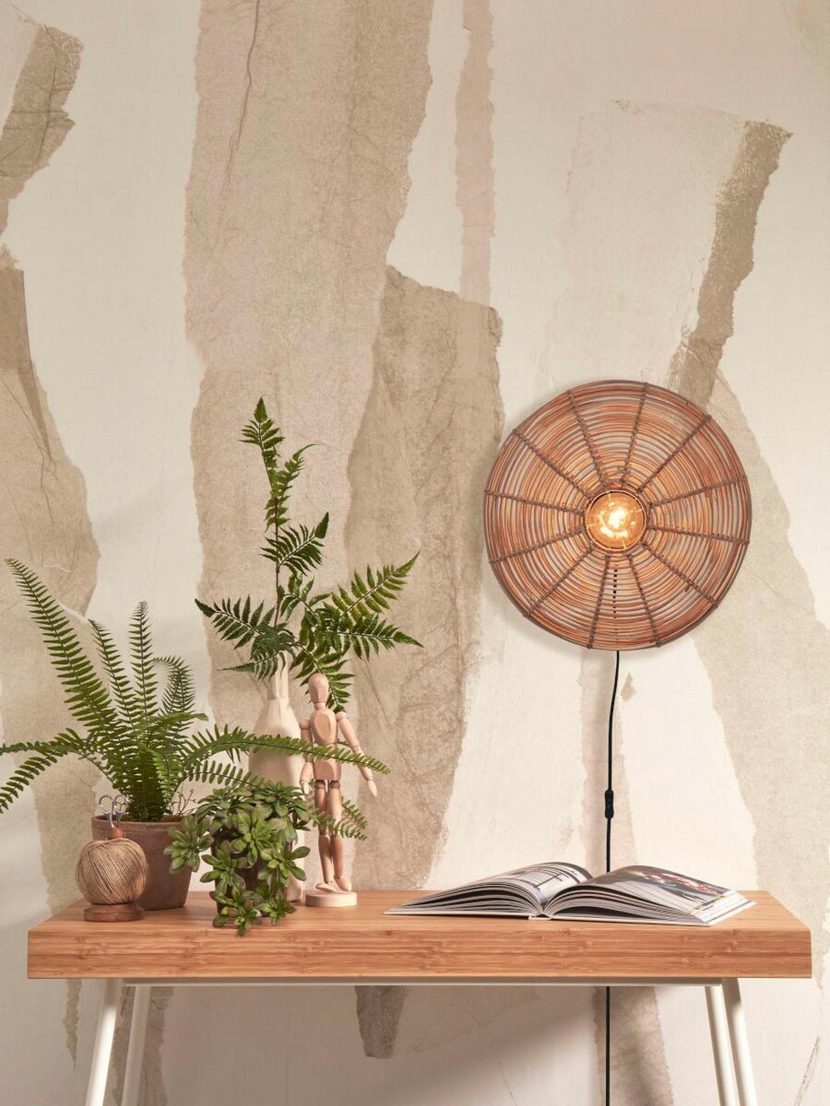 VÄGGLAMPA GOOD&MOJO  10/40/40 cm   - naturfärgad, Trend, naturmaterial (10/40/40cm) - Good & Mojo