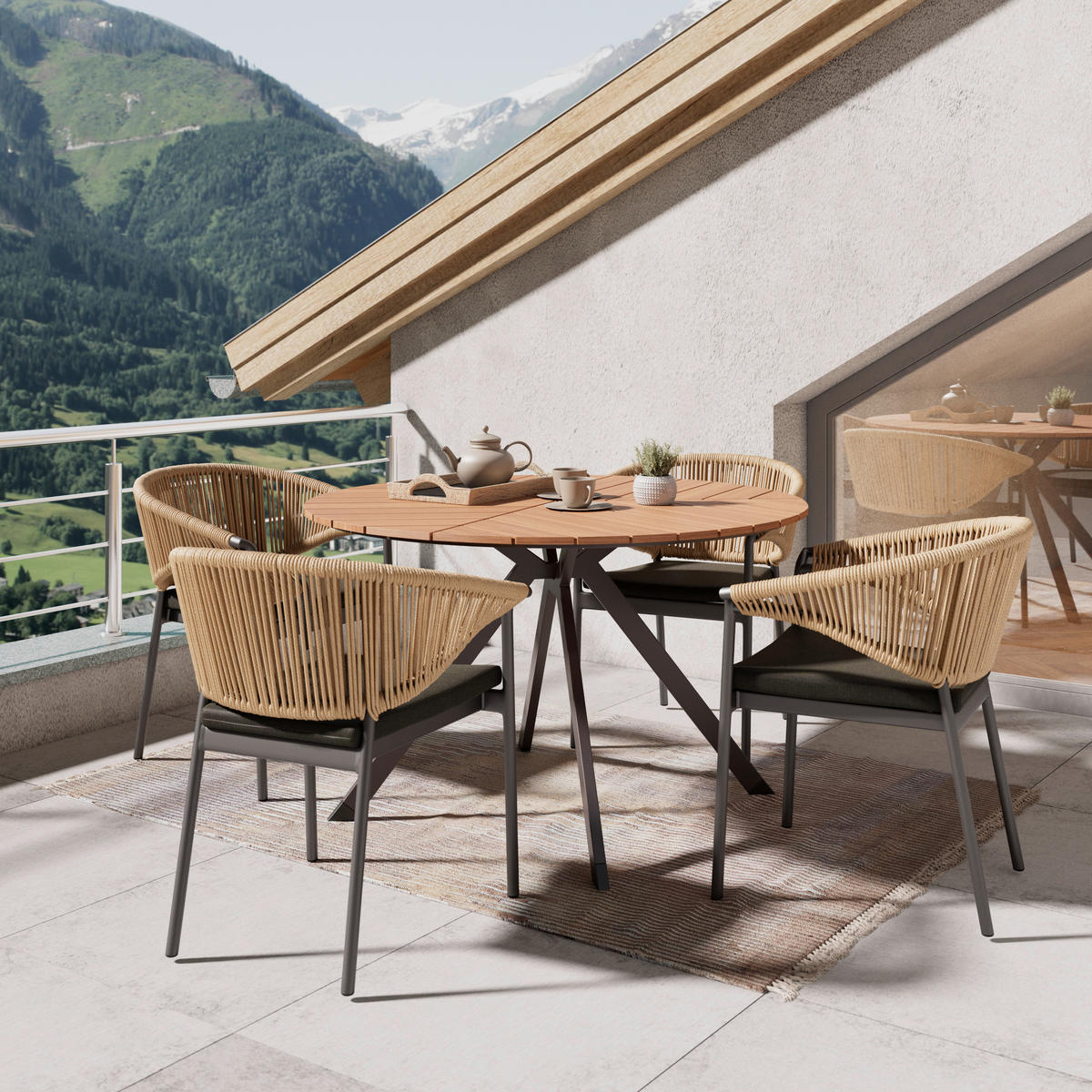 ZÁHRADNÝ STÔL, kov, plast, 120/74/120 cm - čierna/farba tíku, Modern, kov/plast (120/74/120cm) - Ambia Garden