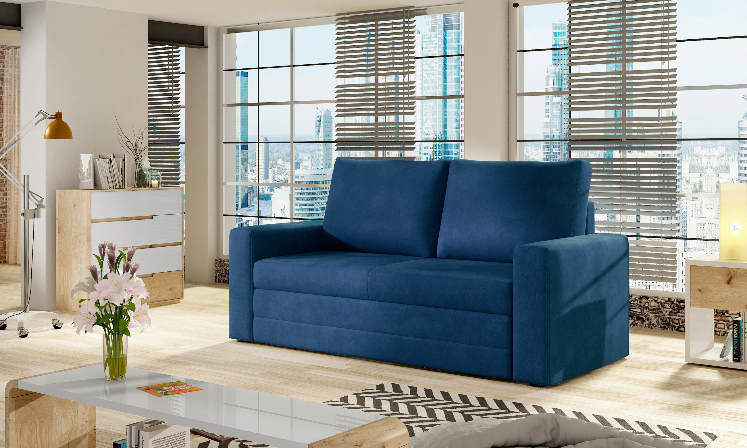 SCHLAFSOFA Plüsch Blau  inkl.  - Blau/Schwarz, Design, Kunststoff/Textil (150/90/90cm) - MID.YOU