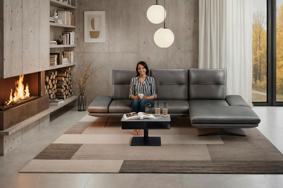 ECKSOFA  in Echtleder Dunkelgrau  291/180 cm  - Dunkelgrau/Schwarz, Design, Leder/Metall (291/180cm) - Celina Home