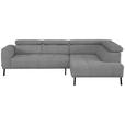 ECKSOFA in Webstoff Silberfarben  280/205 cm  - Silberfarben/Schwarz, Design, Textil/Metall (280/205cm) - Xora
