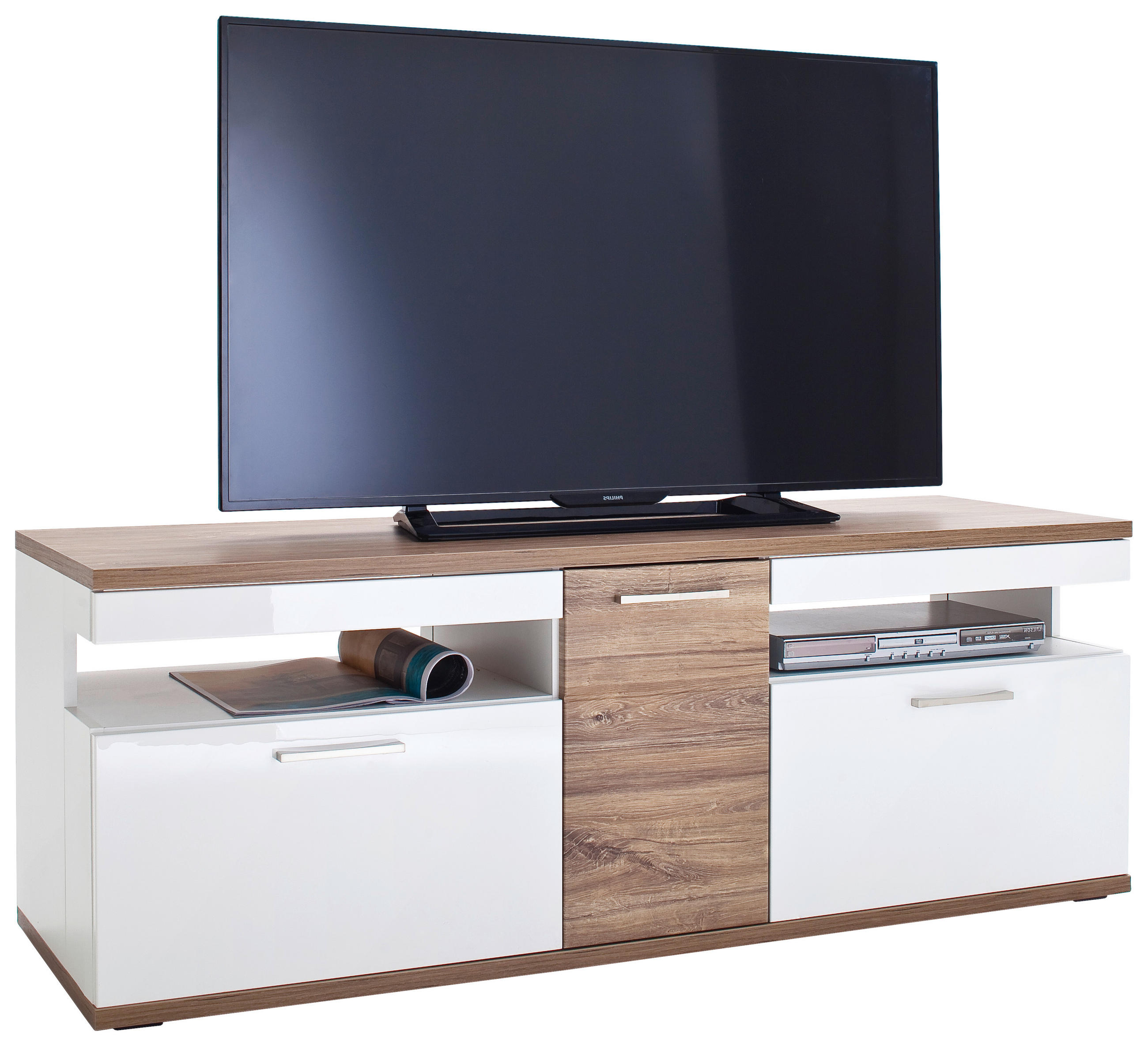 TV-ELEMENT - Weiss/Eichefarben, Design, Holzwerkstoff/Metall (150/55/50cm) - Livetastic