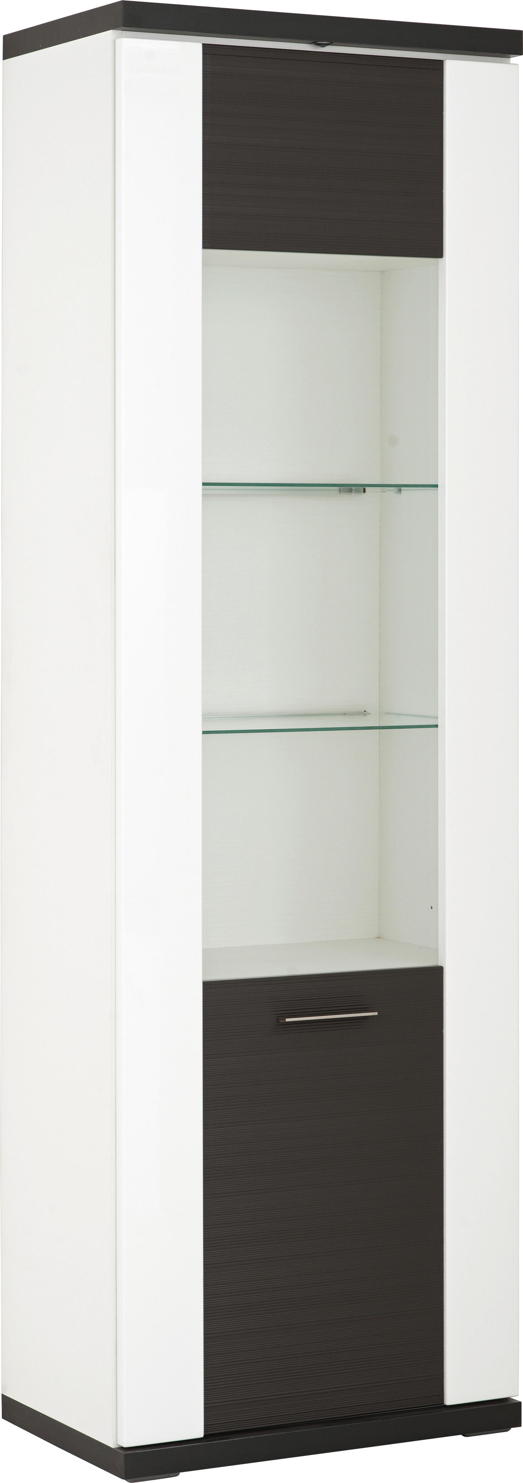 VITRINE Graphitfarben, Weiß Oberplattenbeleuchtung  - Silberfarben/Schwarz, Design, Glas/Kunststoff (65,1/206/41,6cm) - Xora