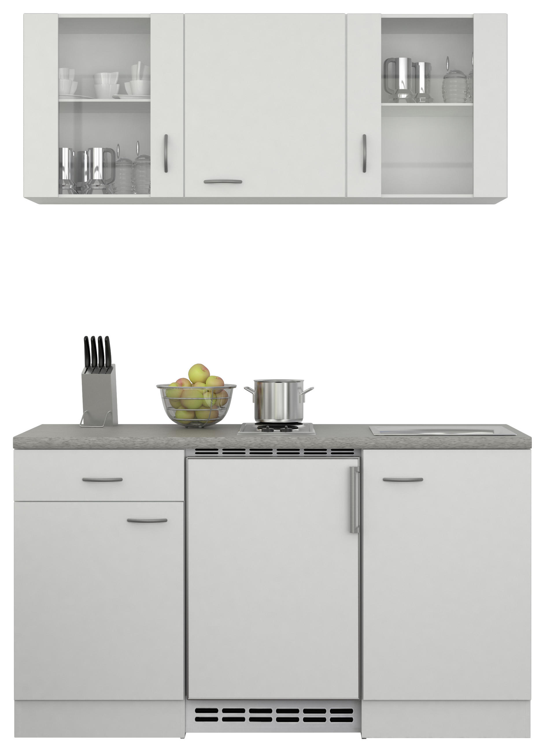 MINIKÜCHE 150 cm Grau, Weiß E-Geräte, Spüle - Weiß/Grau, MODERN (150cm) - MID.YOU