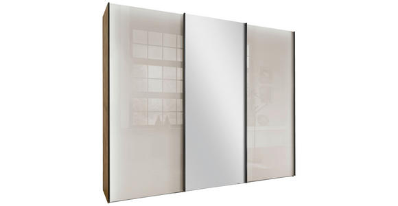 SCHWEBETÜRENSCHRANK 250/236/67 cm 3-türig Champagner, Eiche Bianco  - Schieferfarben/Eiche Bianco, KONVENTIONELL, Glas/Holzwerkstoff (250/236/67cm) - Dieter Knoll