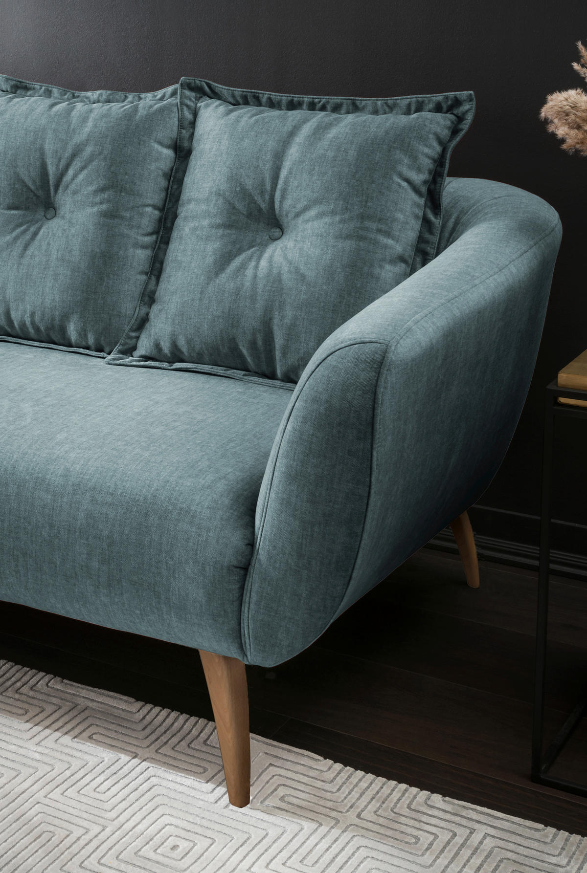 3-SITZER-SOFA Velours Blau  - Blau/Buchefarben, MODERN, Holz/Textil (236/94/103cm) - Livetastic