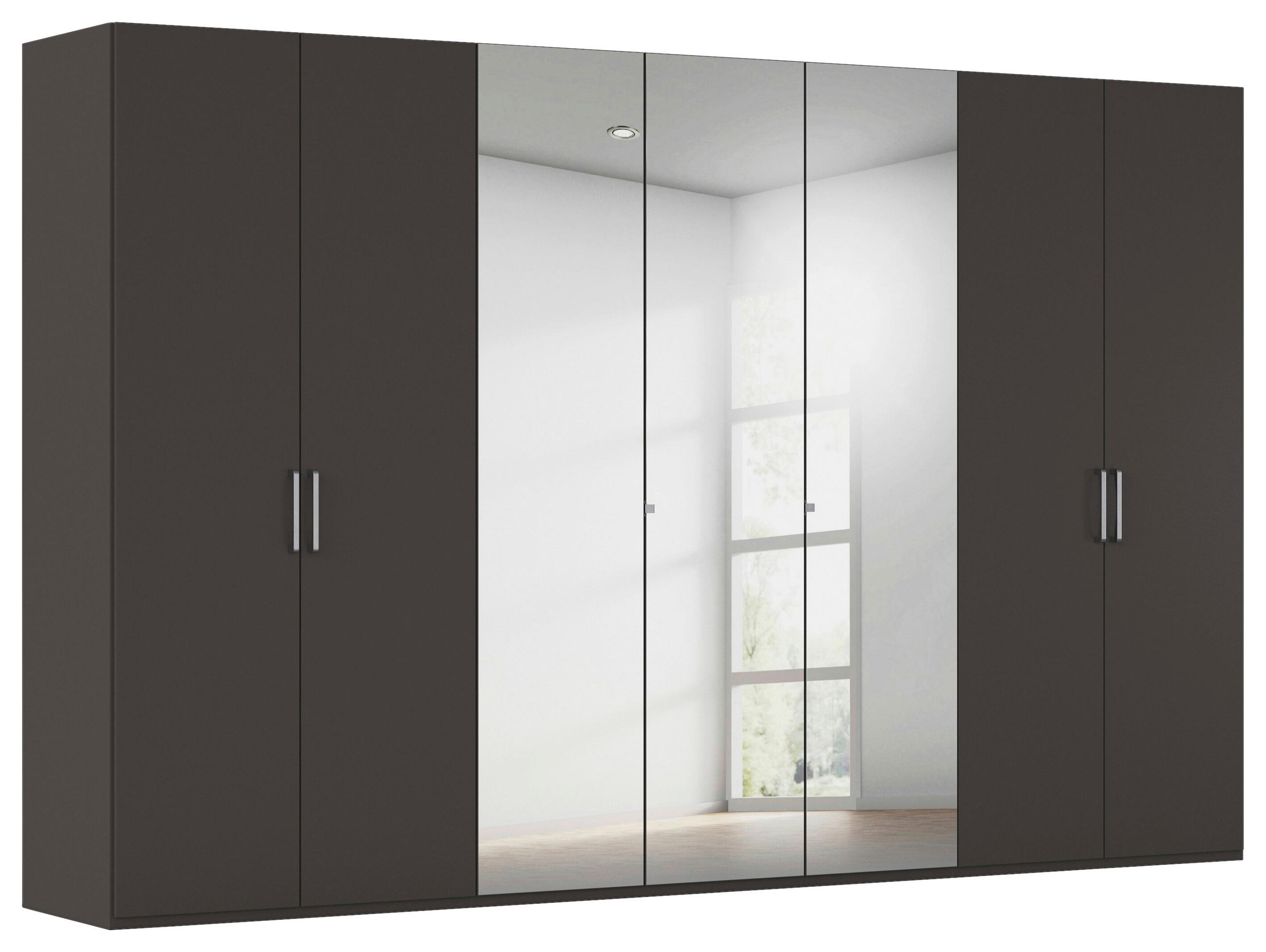 DREHTÜRENSCHRANK 350/223/61 cm,  in Graphitfarben, 7-türig  - Chromfarben/Edelstahlfarben, Basics, Glas/Holzwerkstoff (350/223/61cm) - Novel