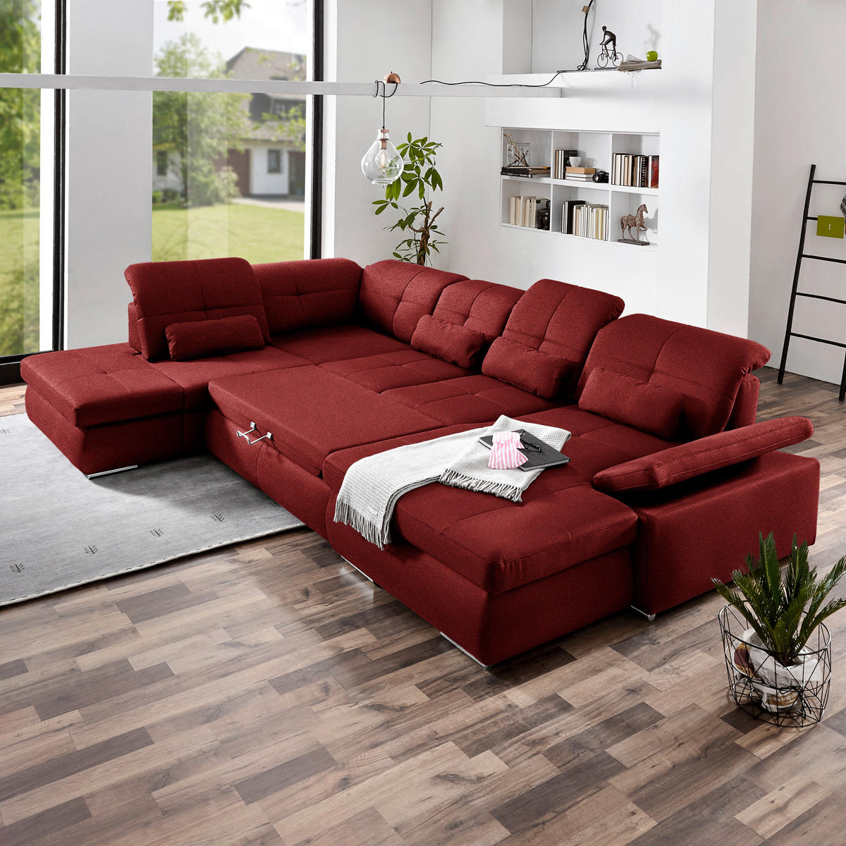 WOHNLANDSCHAFT  in Mikrofaser Dunkelrot  - Chromfarben/Dunkelrot, Design, Holzwerkstoff/Textil (260/371/195cm) - Beldomo Style