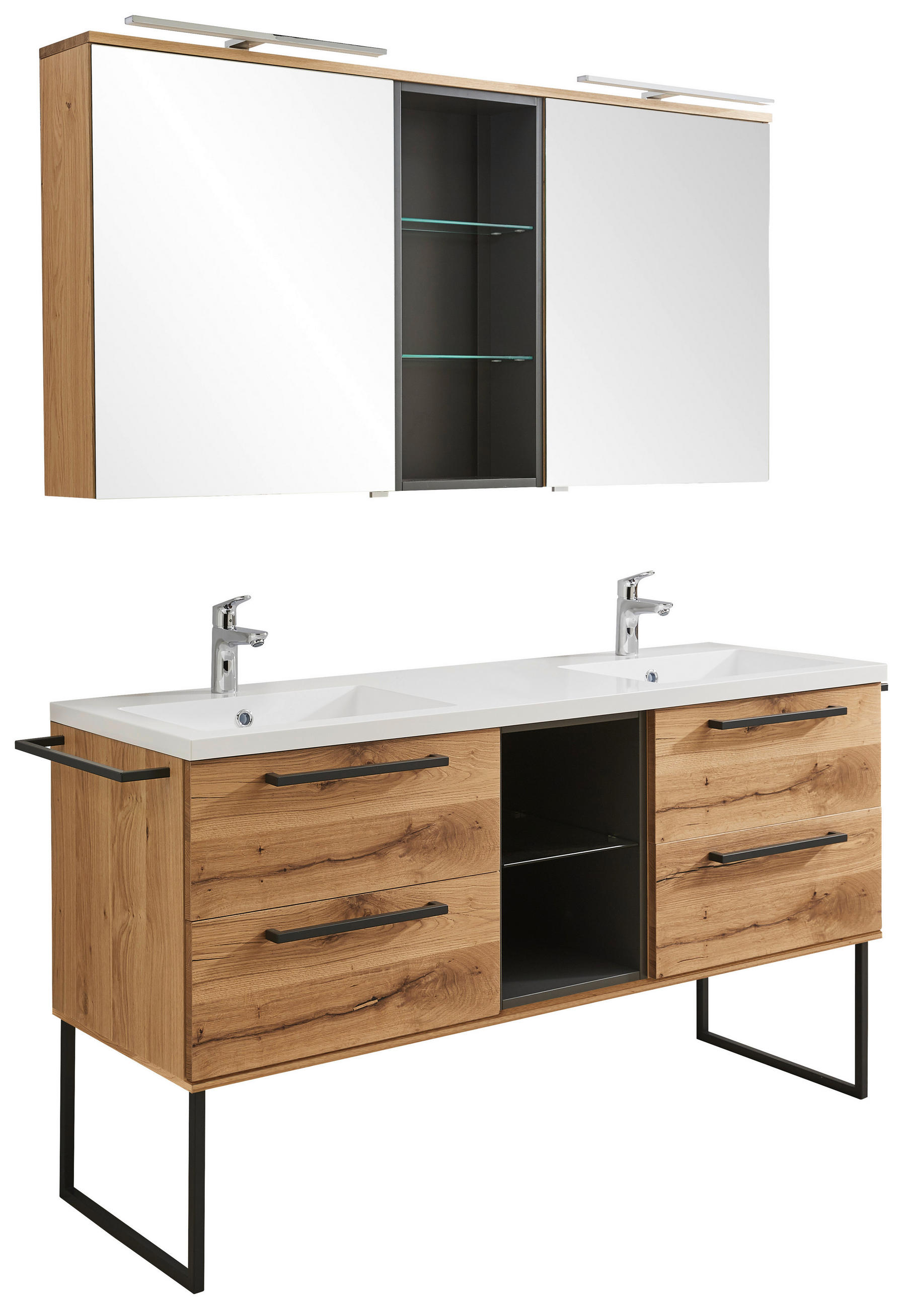 BADEZIMMER  in 155 cm  - Eichefarben/Anthrazit, Basics, Glas/Holz (155cm) - Dieter Knoll