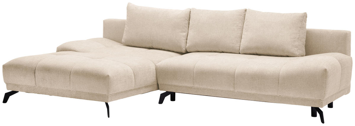 ECKSOFA in Chenille Creme  - Creme/Schwarz, Modern, Textil/Metall (182/290cm) - Hom`in