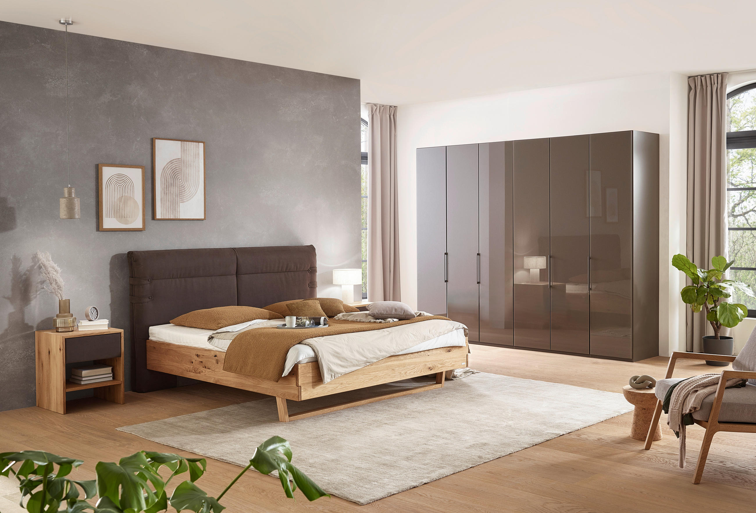 DREHTÜRENSCHRANK in Graubraun  - Graubraun, Konventionell, Glas/Holzwerkstoff (300/216/58cm) - Dieter Knoll