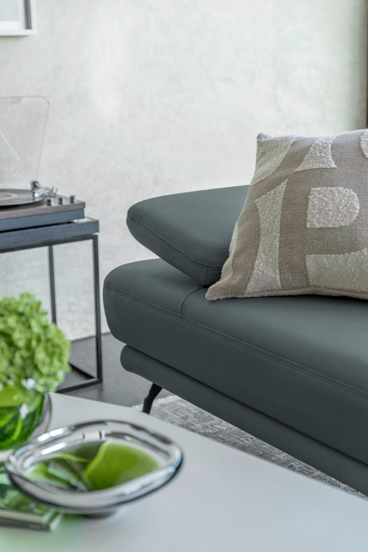 ECKSOFA Echtleder Grau  - Schwarz/Grau, Konventionell, Leder/Metall (180/301cm) - Joop!