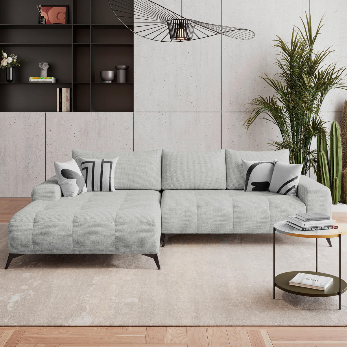 ECKSOFA MAURO Blaugrau Flachgewebe  - Blaugrau/Schwarz, Trend, Textil/Metall (175/290cm) - MID.YOU