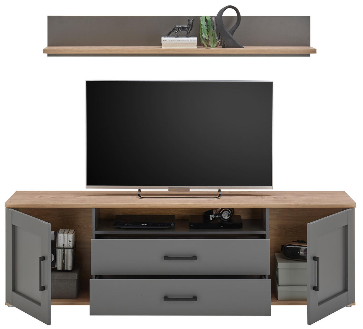 TV-ELEMENT siva, hrast artisan  - srebrne barve/siva, Trendi, umetna masa/leseni material (200/60/38cm) - Carryhome