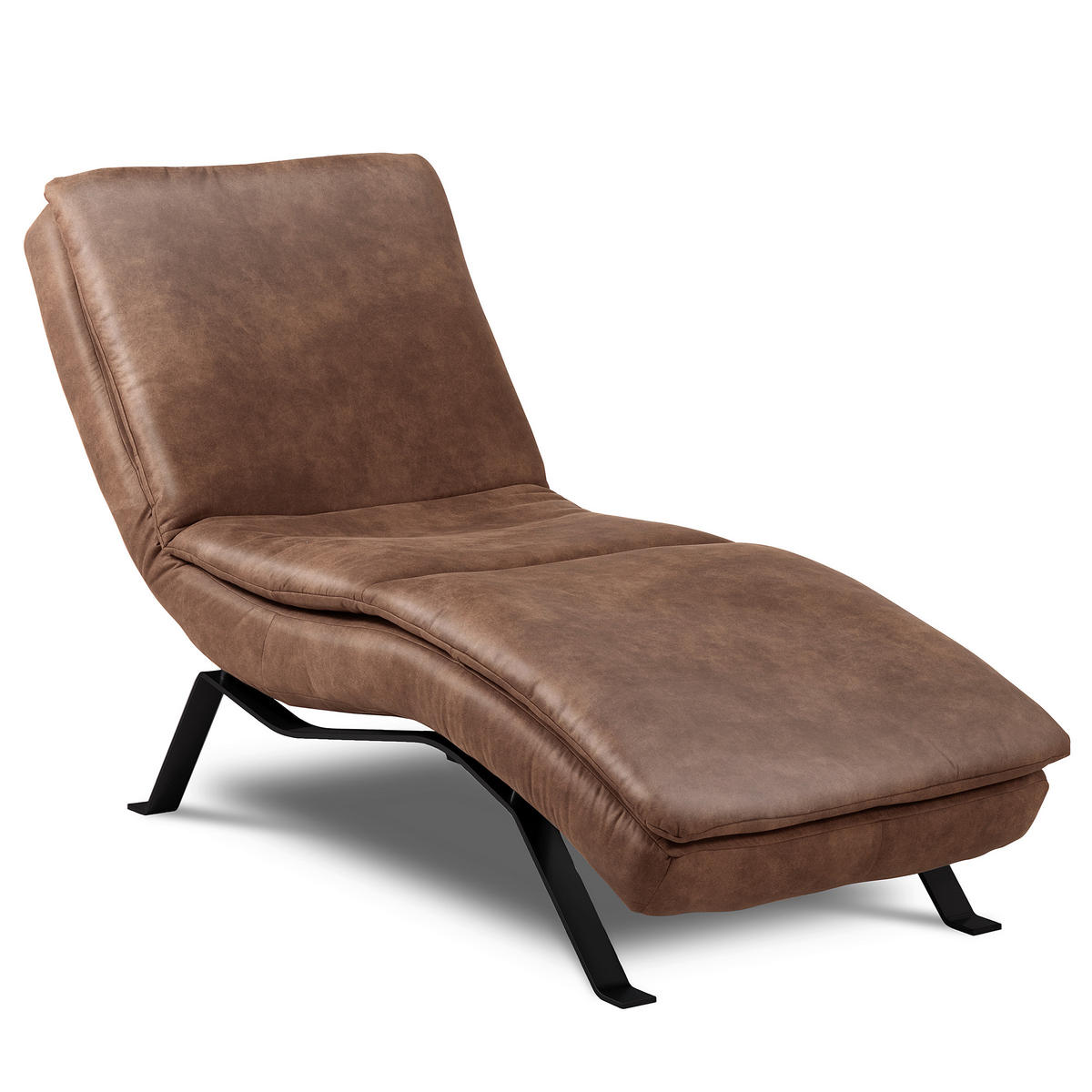 RELAXLIEGE in Echtleder Braun  - Schwarz/Braun, Design, Leder/Metall (65/95/171cm) - Celina Home