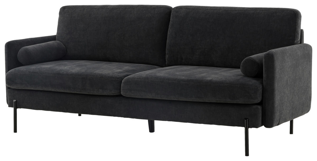 2-SITZER-SOFA Velours Schwarz  - Schwarz, Design, Textil/Metall (209.5/86/87cm) - Livetastic