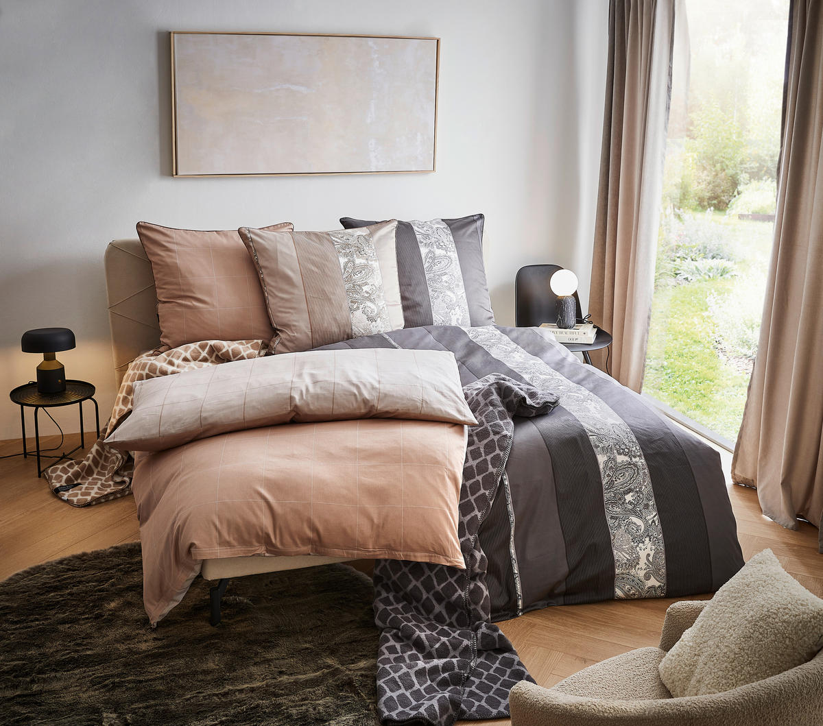 BETTWÄSCHESET STRIPES DK Satin 160/210 cm  65 cm/100 cm  - Anthrazit, Design, Textil (160/210cm) - Dieter Knoll