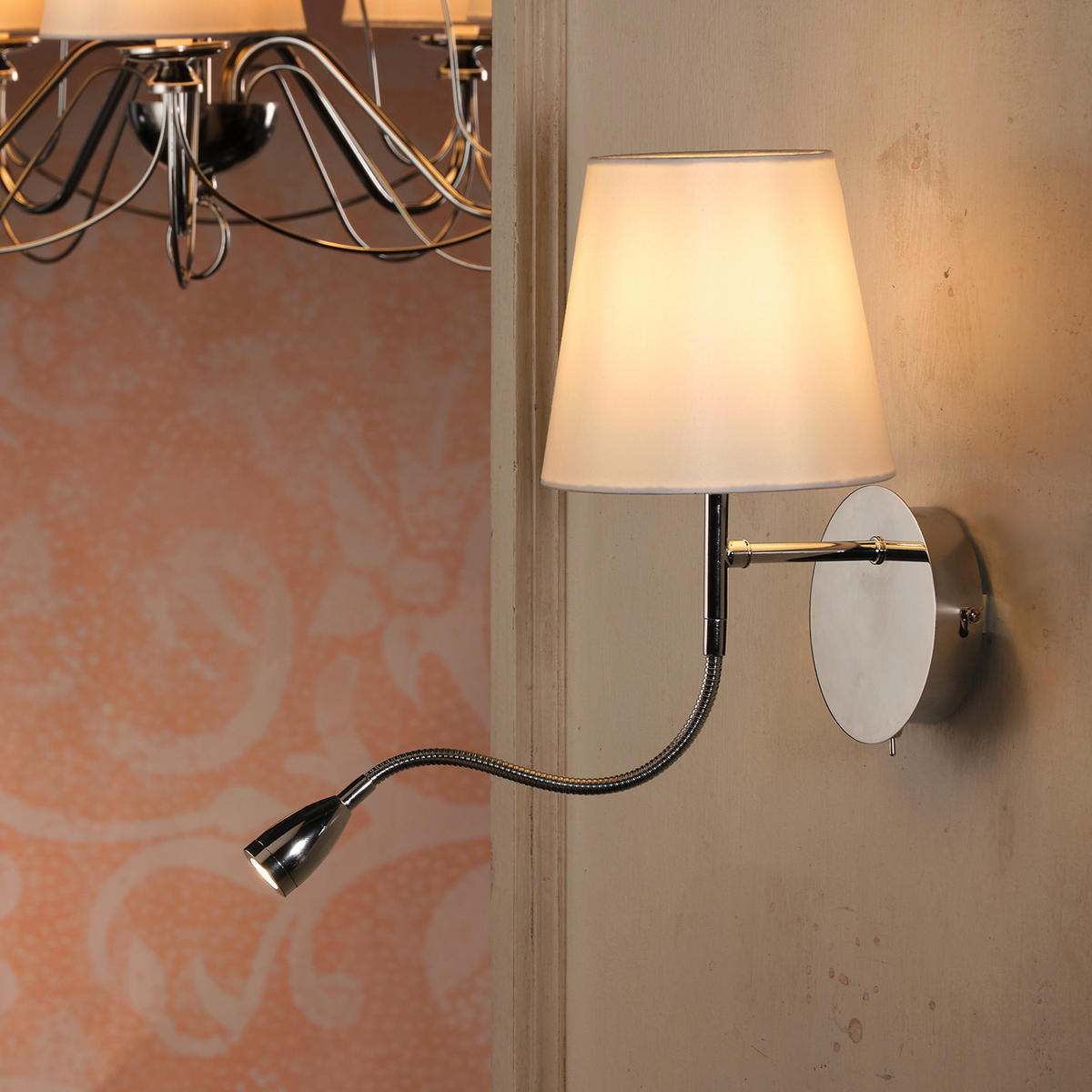 LED-WANDLEUCHTE 16/20/44 cm   - Chromfarben/Weiß, KONVENTIONELL, Textil/Metall (16/20/44cm)