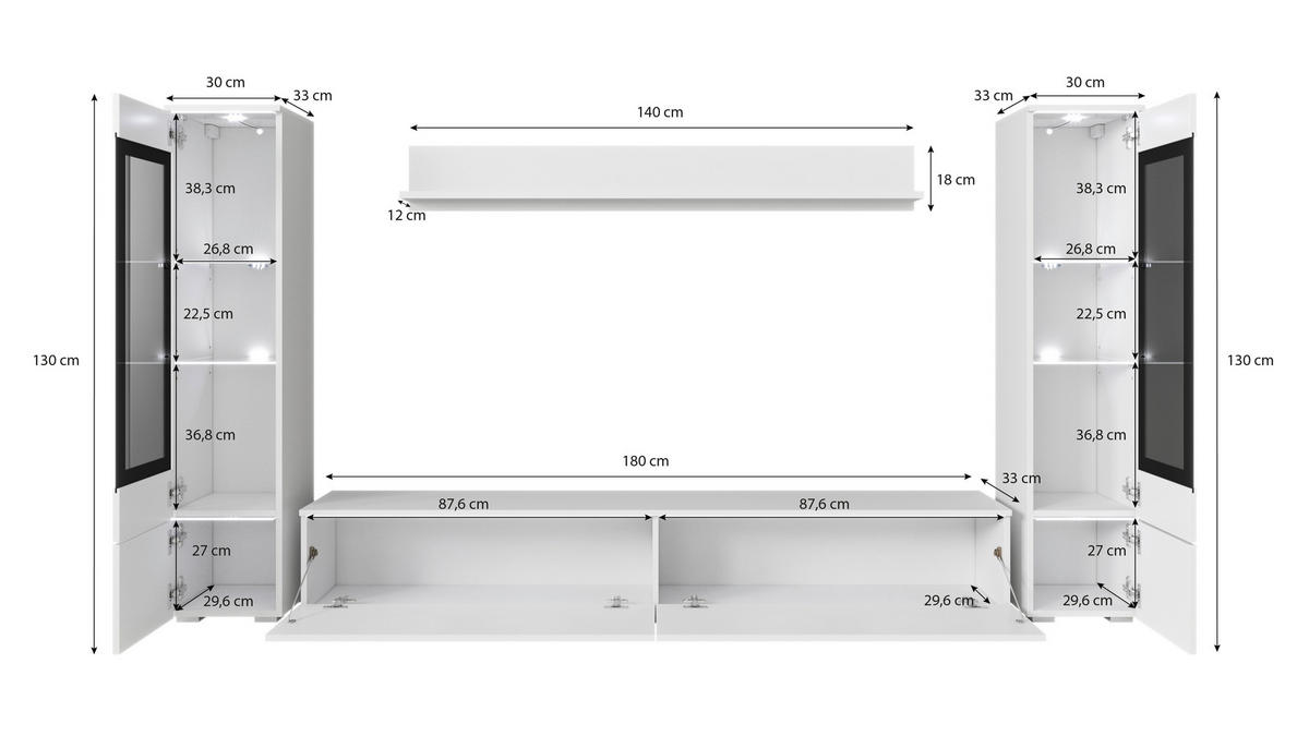 Set Mobilă Living, 4 piese, culoare lemn de nuc, 240/130/33 cm - culoare lemn de nuc/gri, Lifestyle, plastic/sticlă (240/130/33cm) - P & B