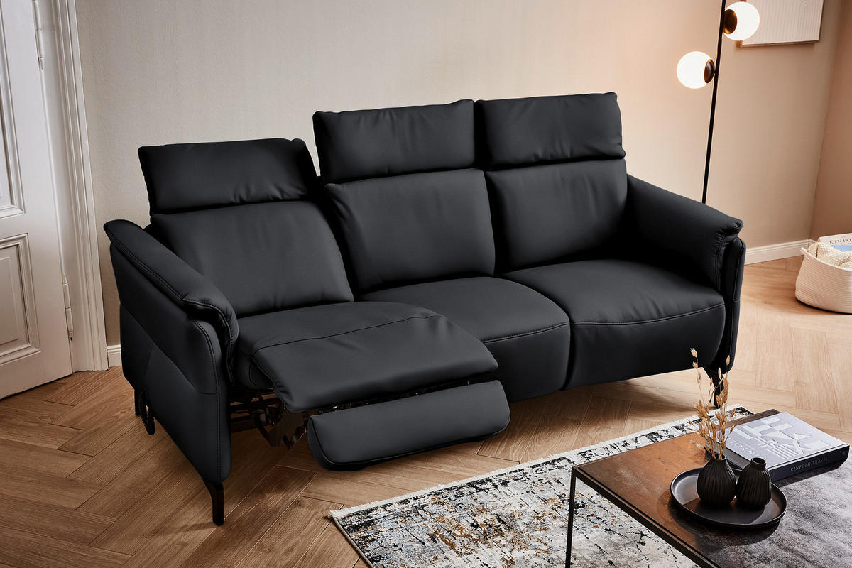 TRAPEZSOFA in Echtleder Anthrazit  - Anthrazit/Schwarz, Konventionell, Leder/Metall (221/103/95cm) - Dieter Knoll