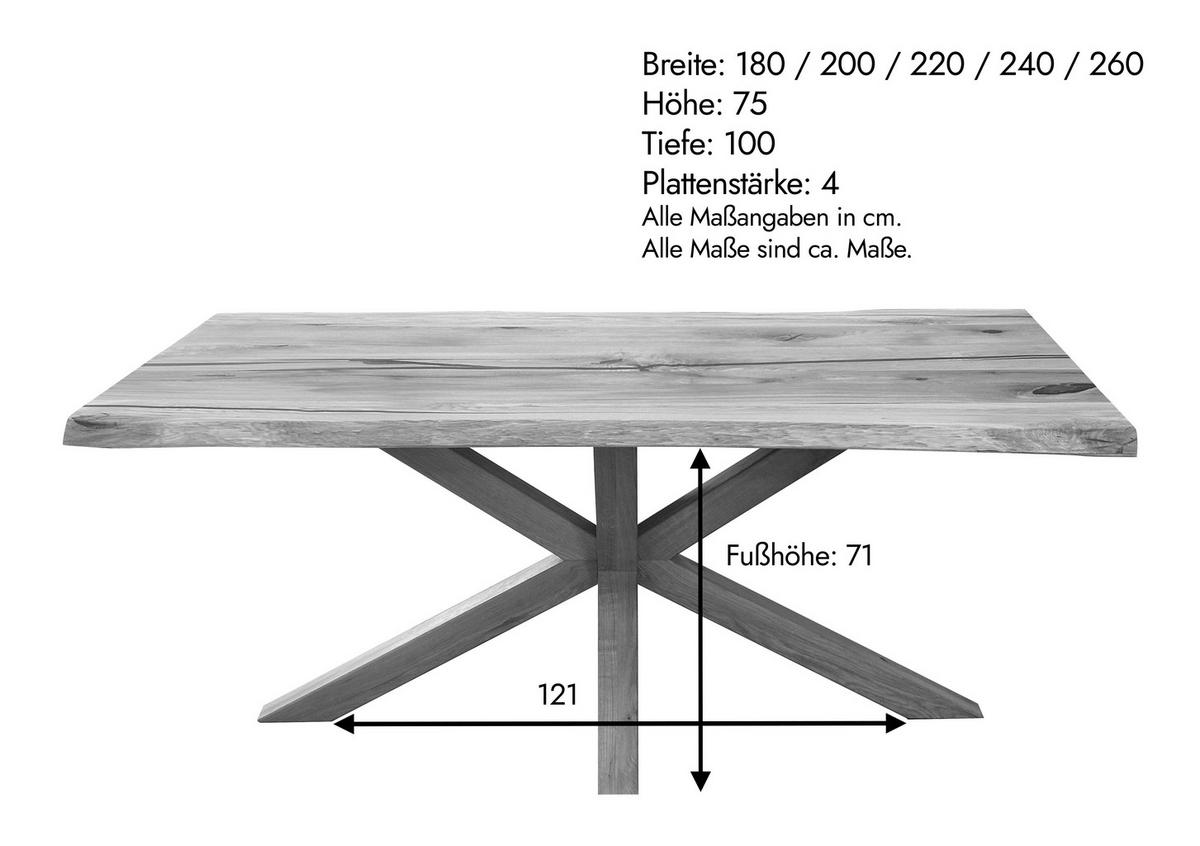 ESSTISCH 200/100/75 cm Echtholz  Holz rechteckig Eichefarben  - Eichefarben, Design, Holz (200/100/75cm) - Linea Natura