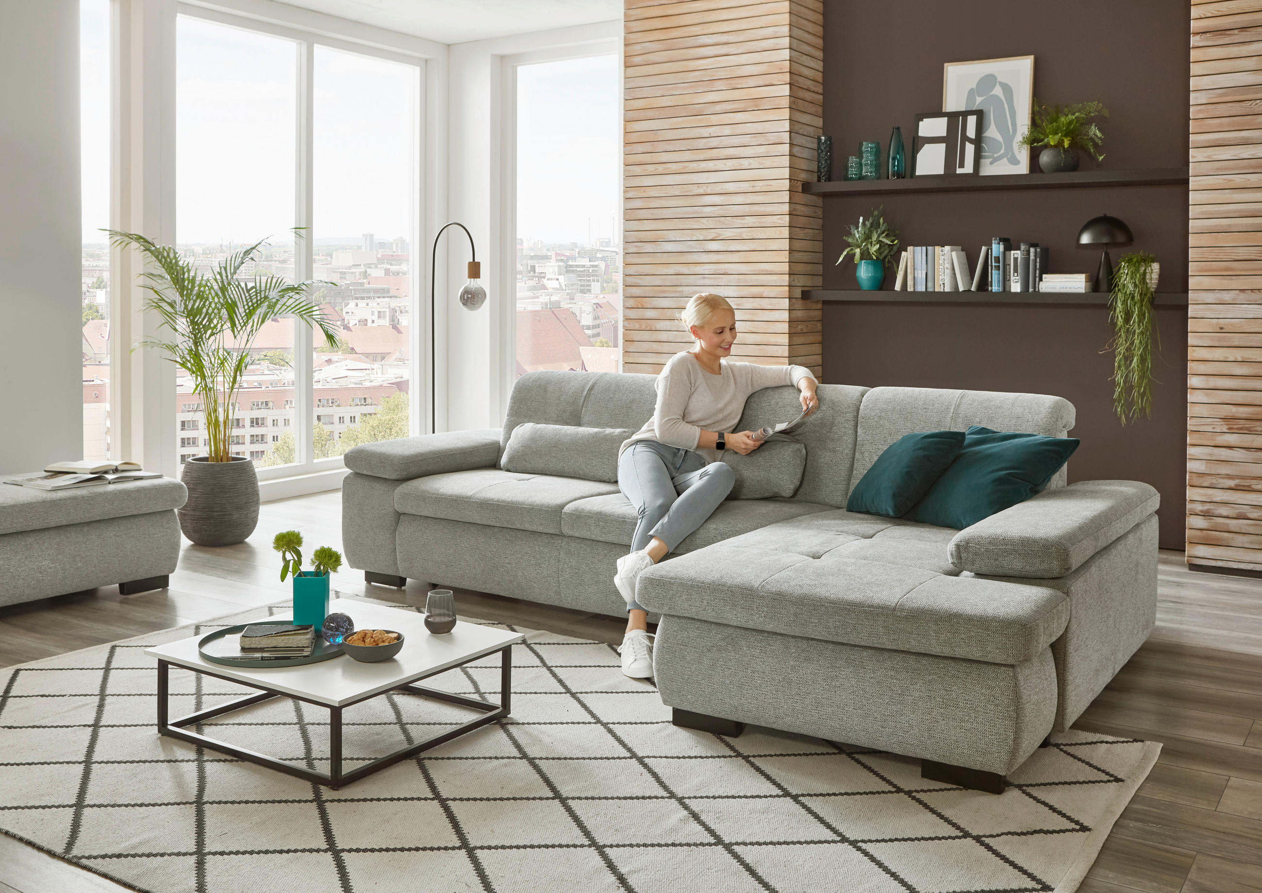 ECKSOFA in Flachgewebe Alufarben  - Schwarz/Alufarben, Design, Textil/Metall (297/174cm) - Beldomo Style